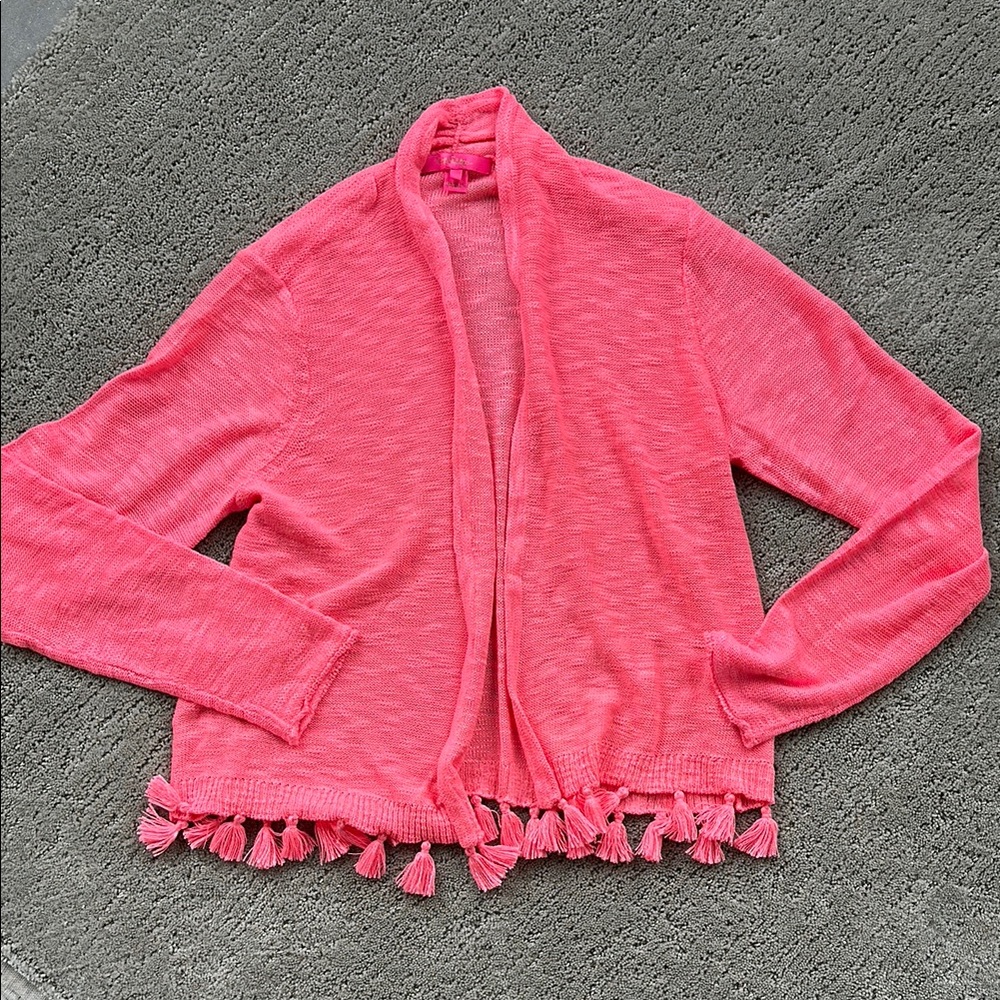 Lilly Pulitzer Pink Open-Front Cardigan with Tassels
